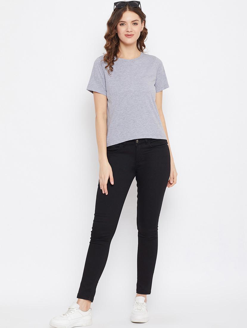 women grey round neck solids top - 21392304 - Standard Image - 4