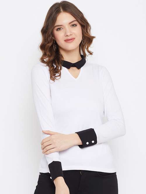 women white cotton blend regular top - 21392306 -  Standard Image - 0