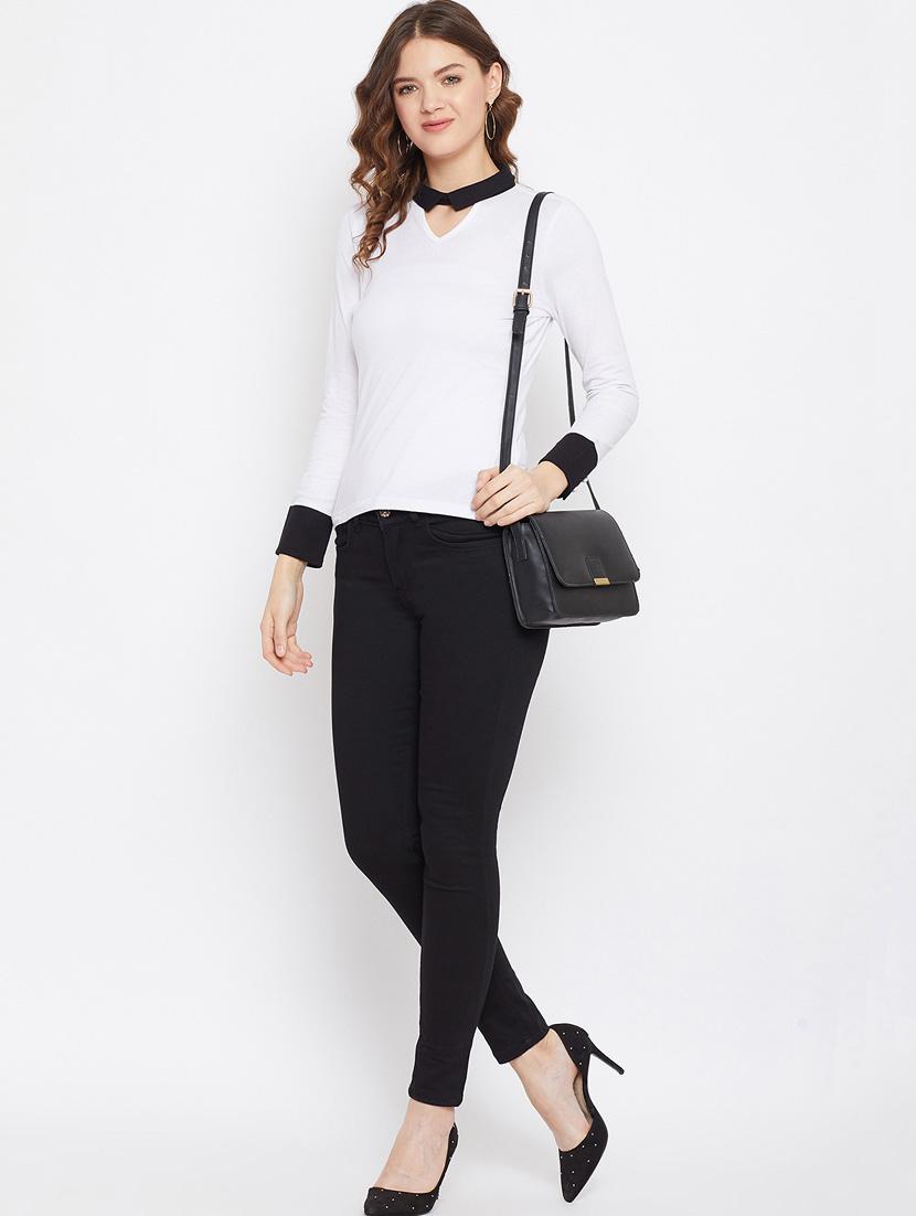 women white cotton blend regular top - 21392306 - Standard Image - 4