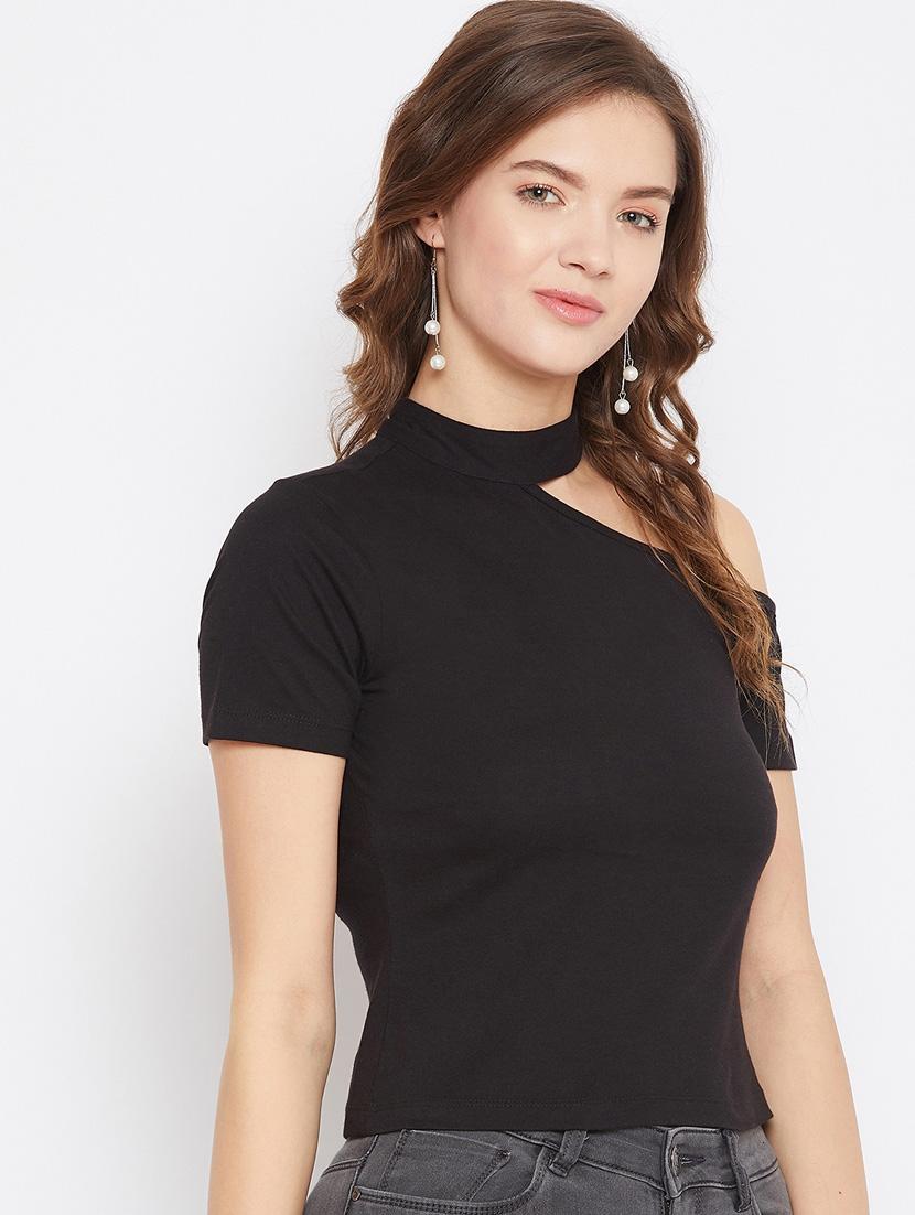 women black cotton blend regular top - 21392310 - Standard Image - 1