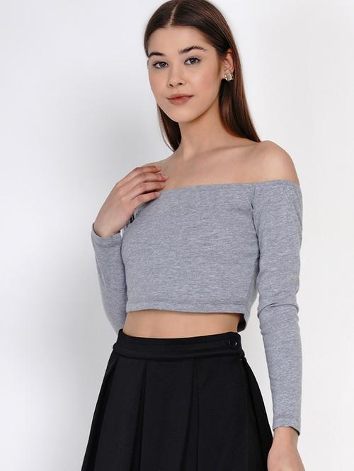 women grey solids off shoulder top - 21392314 -  Standard Image - 0