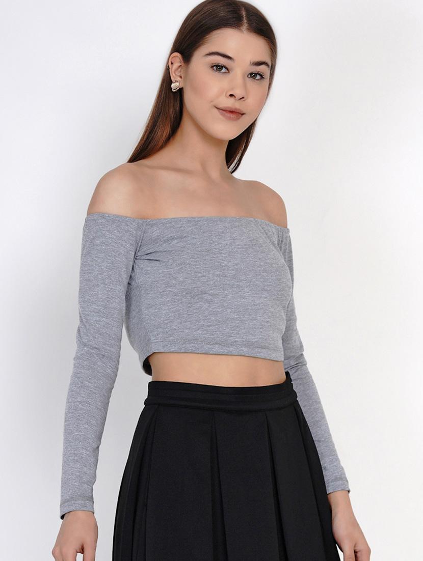 women grey solids off shoulder top - 21392314 -  Standard Image - 1