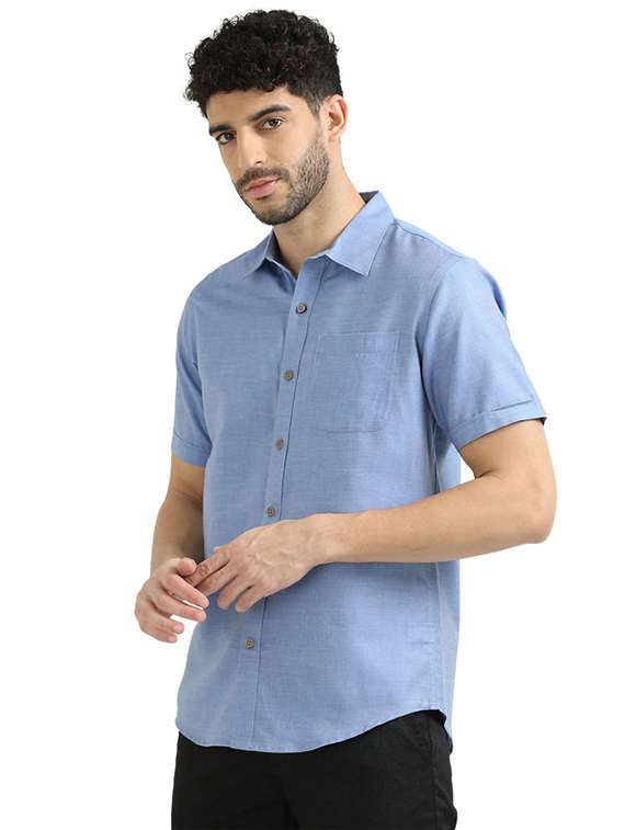 men short sleeved solid casual shirt - 21392330 -  Standard Image - 1