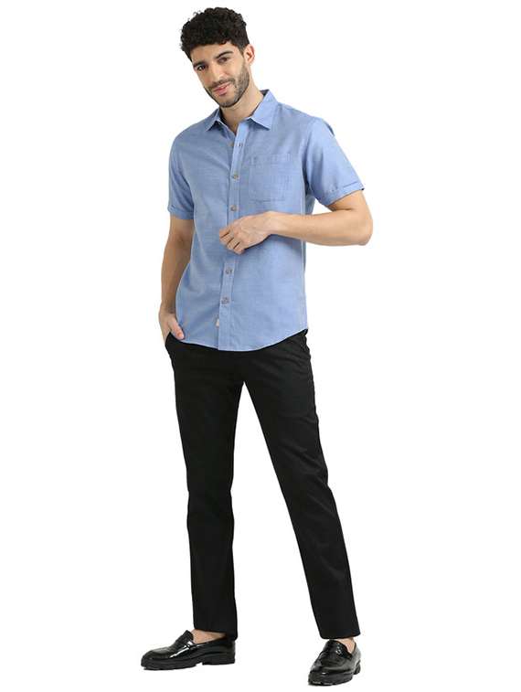men short sleeved solid casual shirt - 21392330 - Standard Image - 4