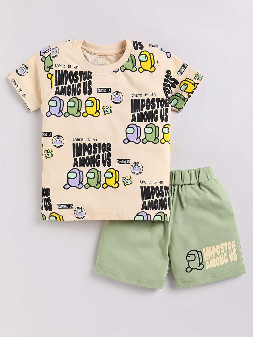 boys printed cotton shorts  twin set