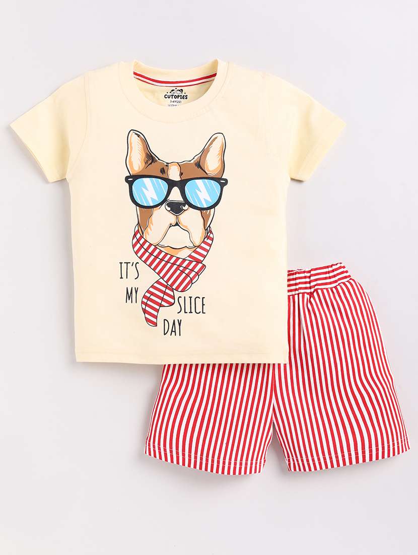 boys printed cotton shorts  twin set