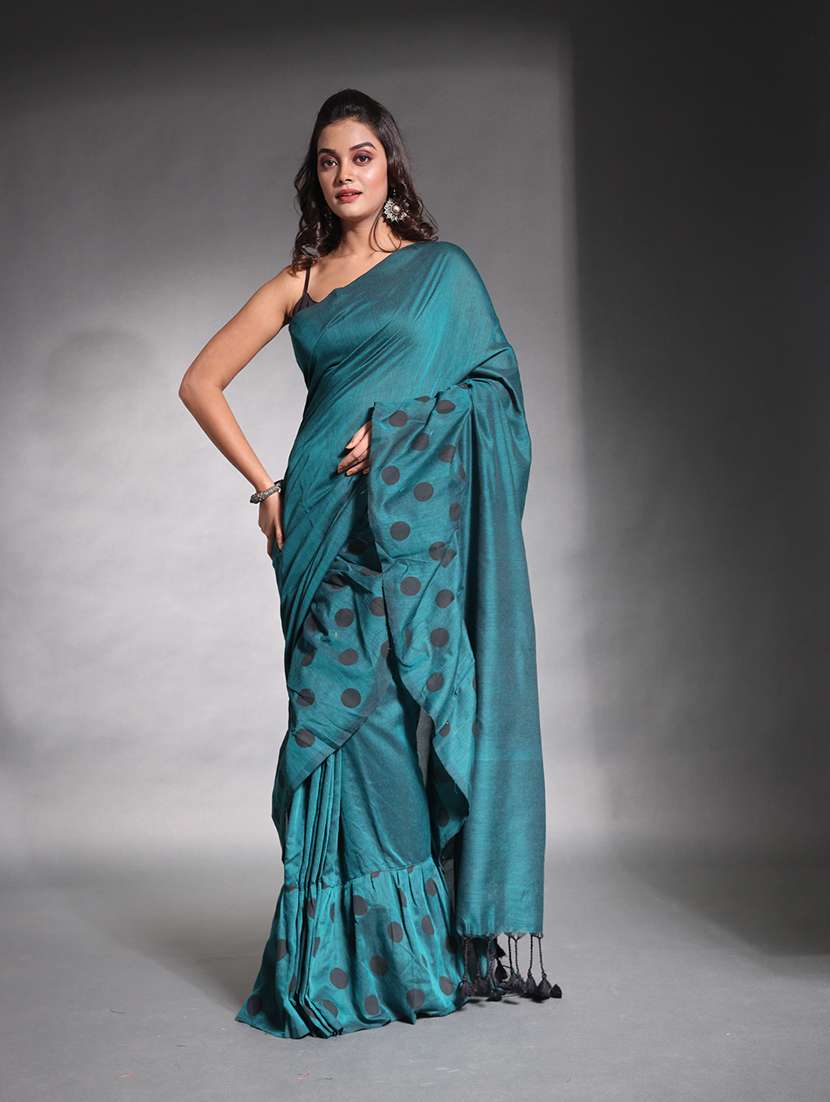 women polka dots ruffle saree with blouse