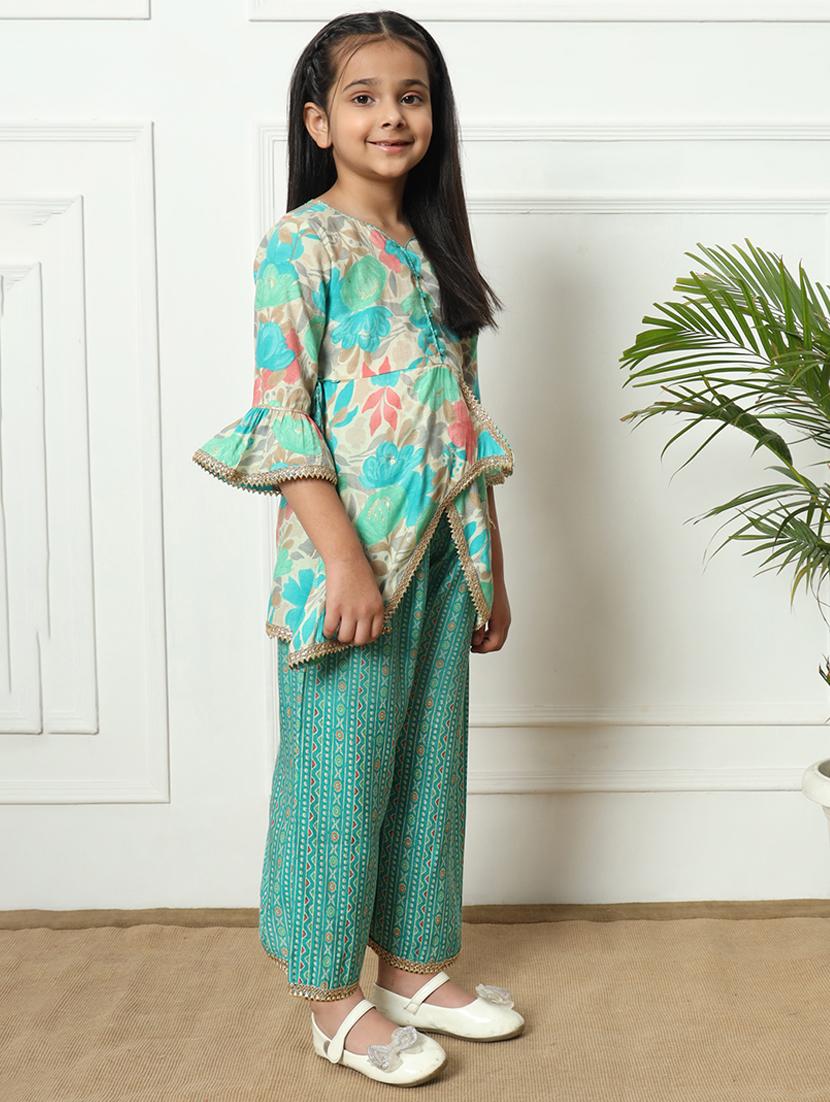 girls printed kurta palazzo set - 21393236 - Standard Image - 1