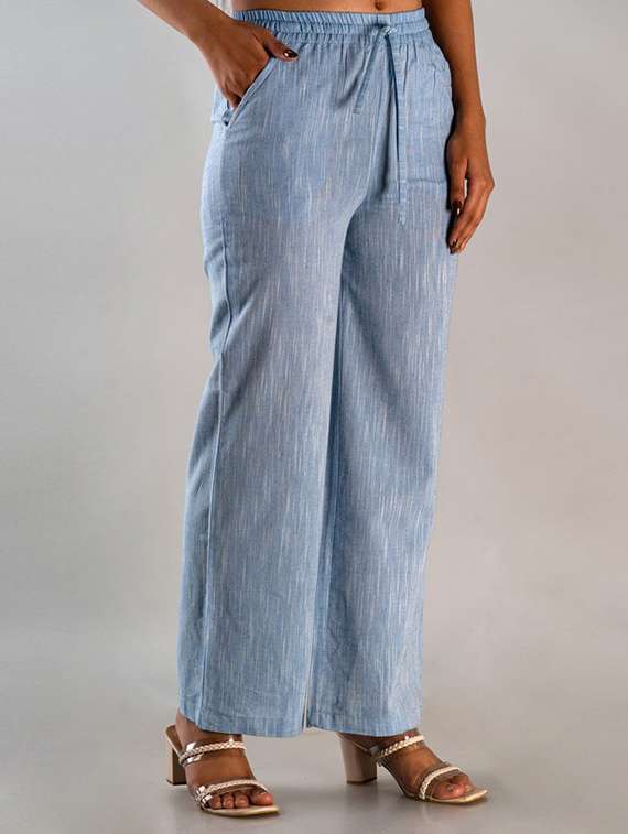 women light blue cotton blend palazzo - 21393266 - Standard Image - 1