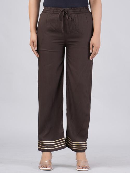 women solid gota detailed mid rise palazzo - 21393279 - Standard Image - 0