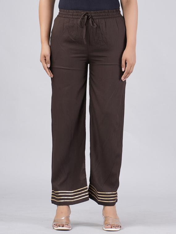 women solid gota detailed mid rise palazzo - 21393279 - Zoom Image - 0