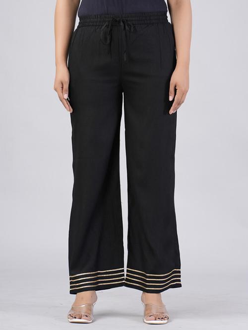 women solid gota detailed mid rise palazzo - 21393282 - Standard Image - 0