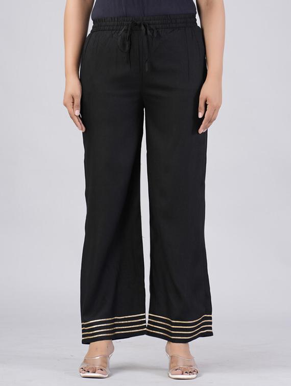 women solid gota detailed mid rise palazzo - 21393282 - Zoom Image - 0