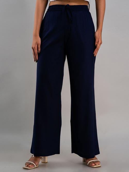 women navy blue viscose palazzo - 21393288 - Standard Image - 0