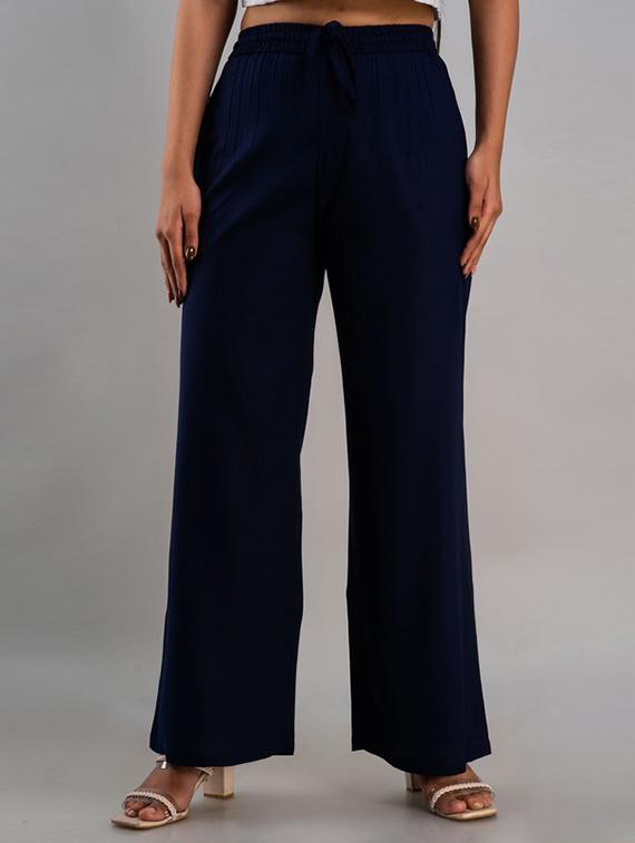 women navy blue viscose palazzo - 21393288 - Zoom Image - 0
