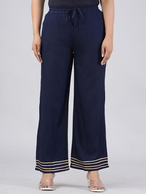 women solid gota detailed mid rise palazzo - 21393306 - Standard Image - 0