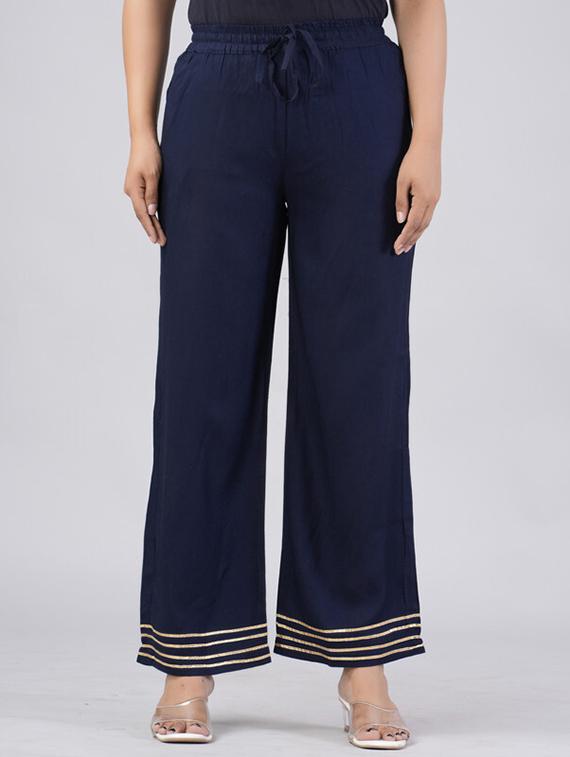 women solid gota detailed mid rise palazzo - 21393306 - Zoom Image - 0
