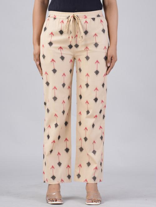 women beige cotton blend palazzo - 21393312 -  Standard Image - 0