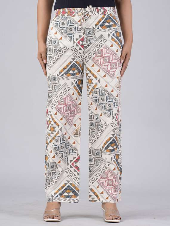 women white cotton blend palazzo