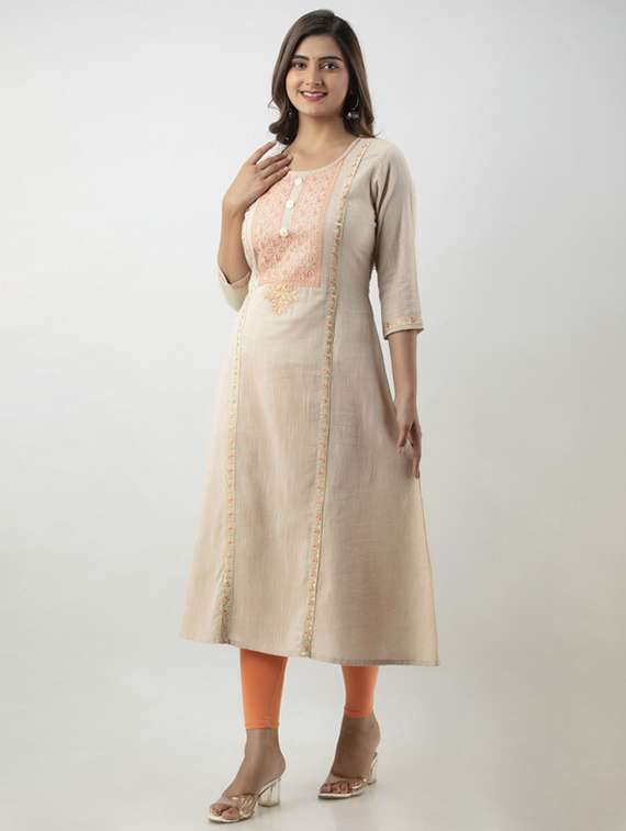 women embroidered three quarter sleeve a-line kurta - 21393322 -  Standard Image - 1