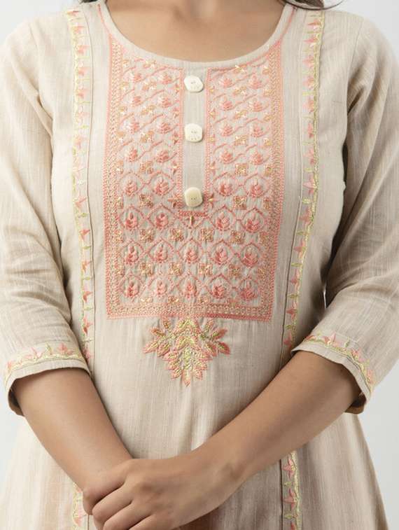 women embroidered three quarter sleeve a-line kurta - 21393322 -  Standard Image - 4
