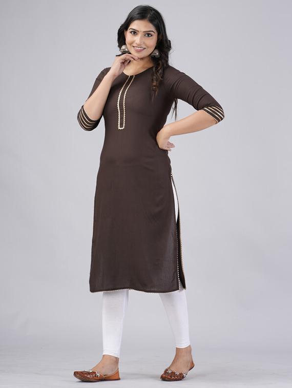 women three quarter sleeve straight kurta - 21393348 - Standard Image - 1