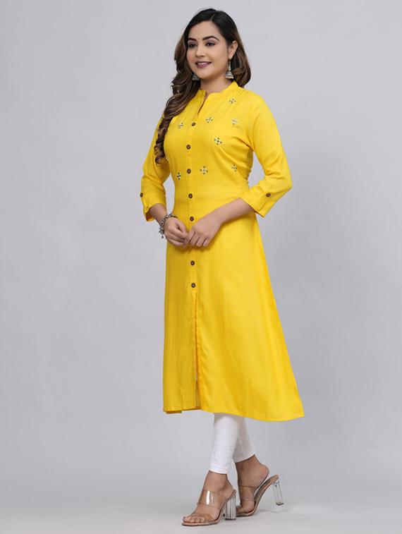 women mandarin neck embroidered a-line kurta - 21393366 - Standard Image - 1