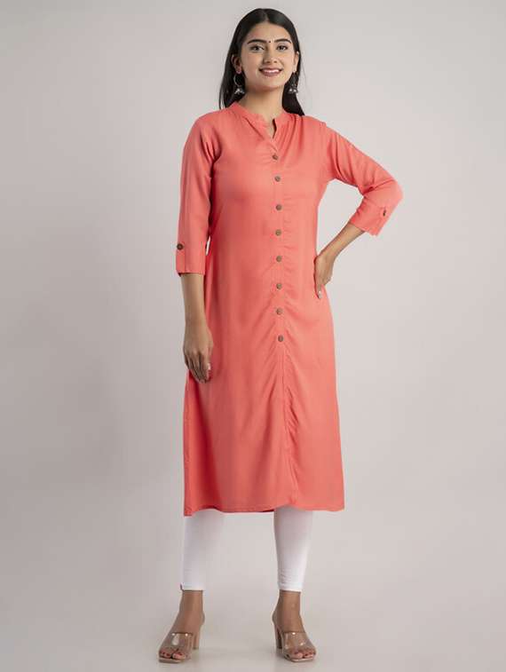 women solid front slit kurta