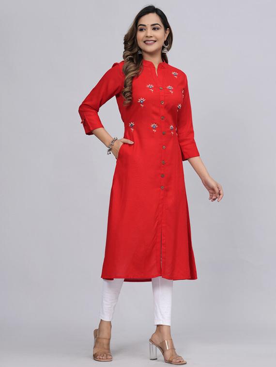 women three quarter sleeve a-line kurta - 21393370 - Standard Image - 1