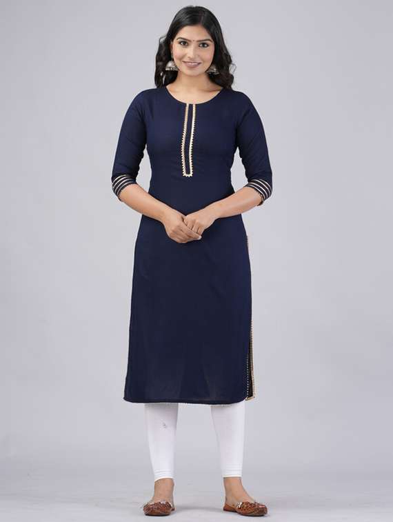 women three quarter sleeve solid a-line kurta - 21393371 -  Zoom Image - 0
