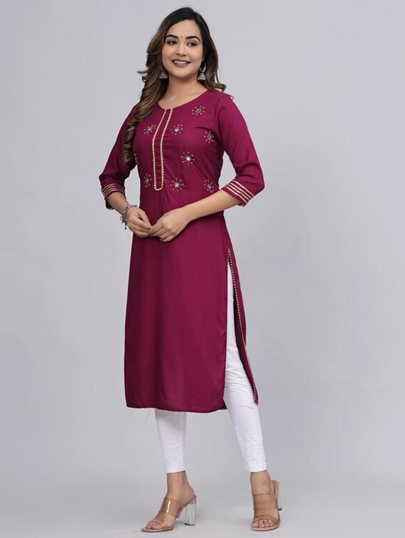 women three quarter sleeve straight kurta - 21393376 -  Standard Image - 1