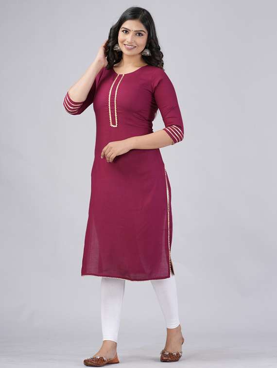 women three quarter sleeve straight kurta - 21393377 - Standard Image - 1