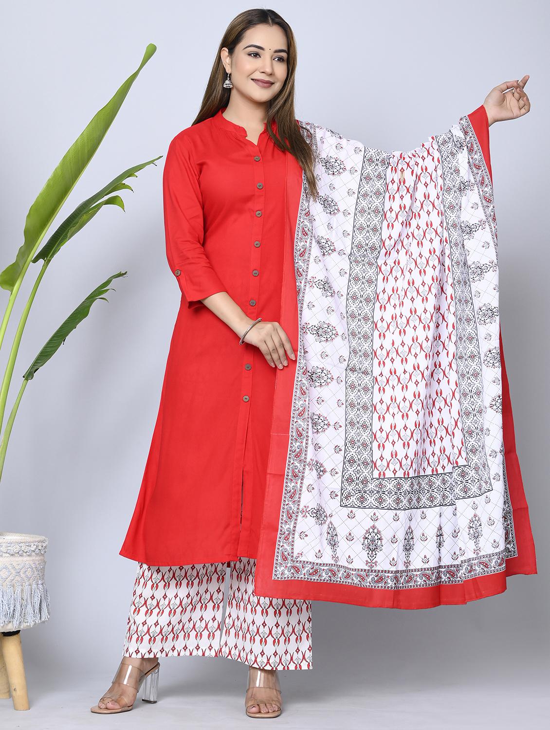 women red kurta palazzo set with dupatta - 21393414 - Standard Image - 1