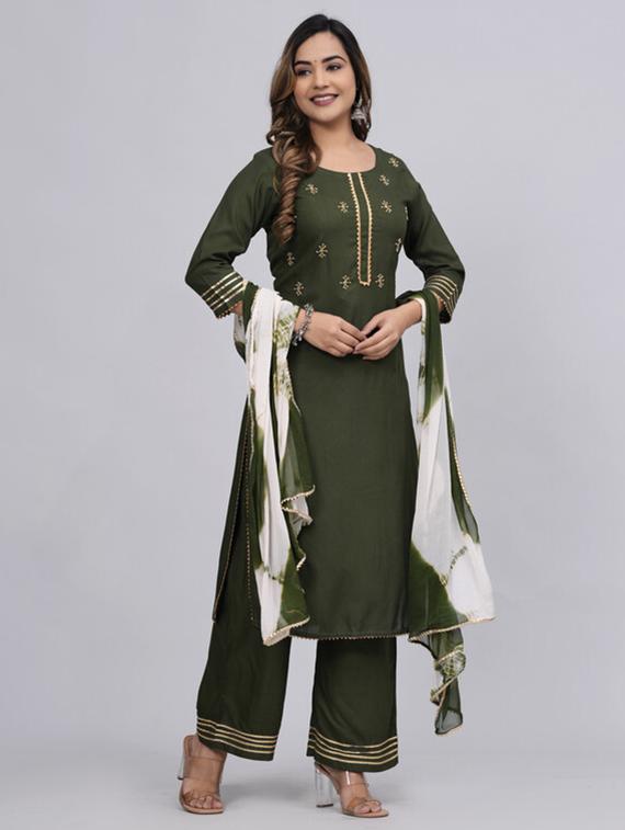 women green kurta palazzo set with dupatta - 21393417 - Standard Image - 1