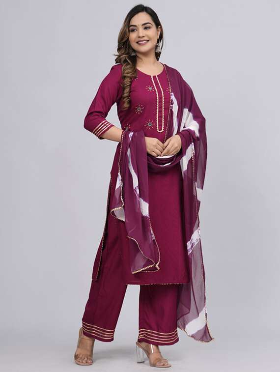 women purple kurta palazzo set with dupatta - 21393418 -  Standard Image - 1