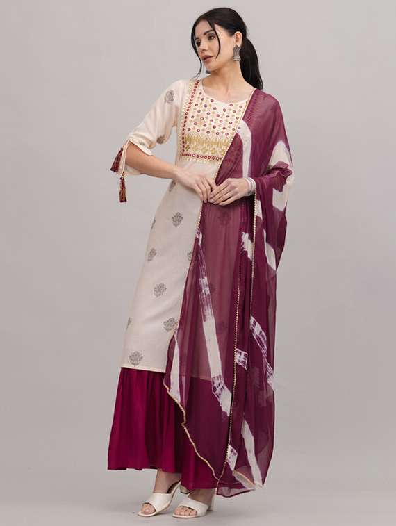 women beige kurta sharara set with dupatta - 21393435 - Standard Image - 1