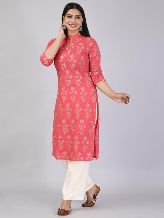 pink floral print kurta palazzo set - 21393443 - Standard Image - 1