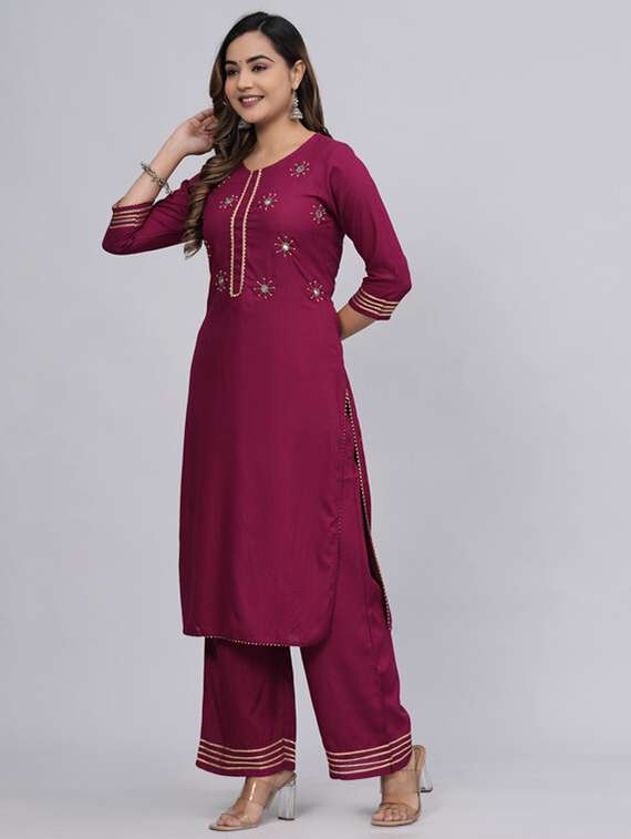 women three quarter sleeve kurta palazzo set - 21393478 - Standard Image - 1