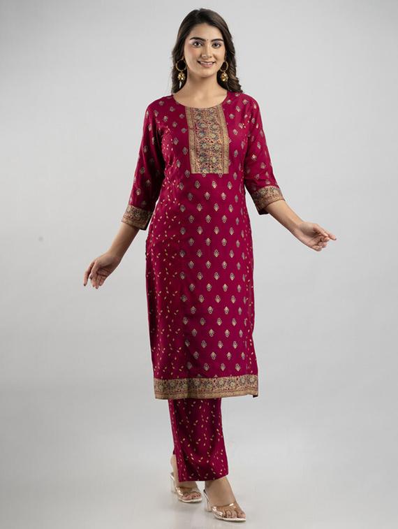 women maroon kurta pant set - 21393487 - Standard Image - 1
