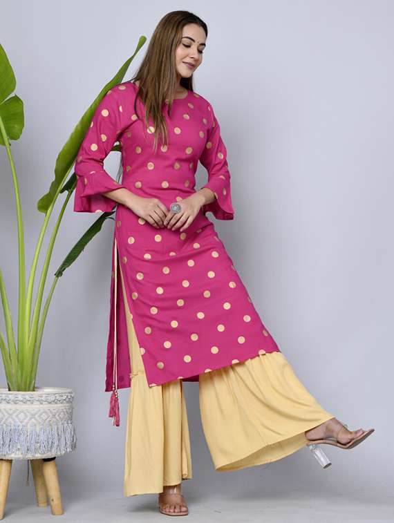 women three quarter sleeve kurta sharara set - 21393488 - Standard Image - 1