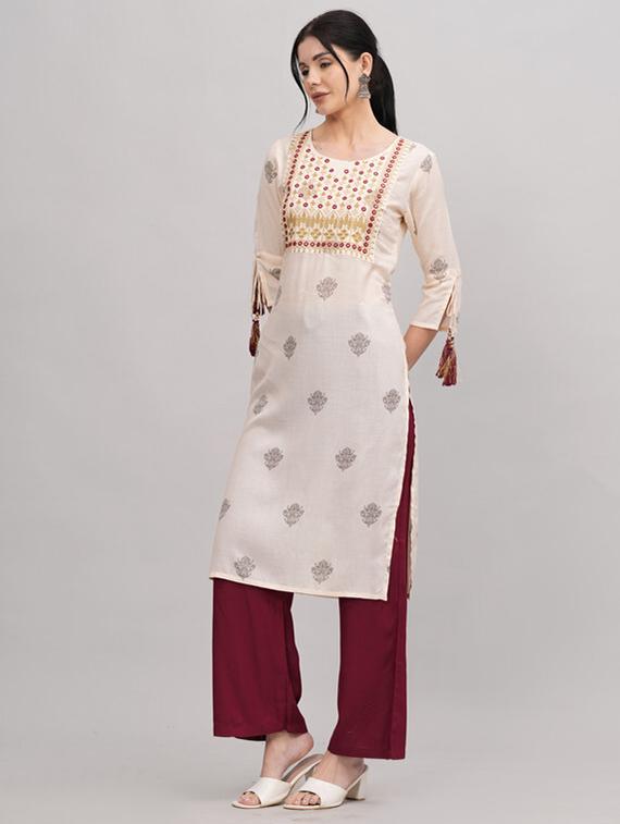 beige printed kurta palazzo set - 21393498 - Standard Image - 1
