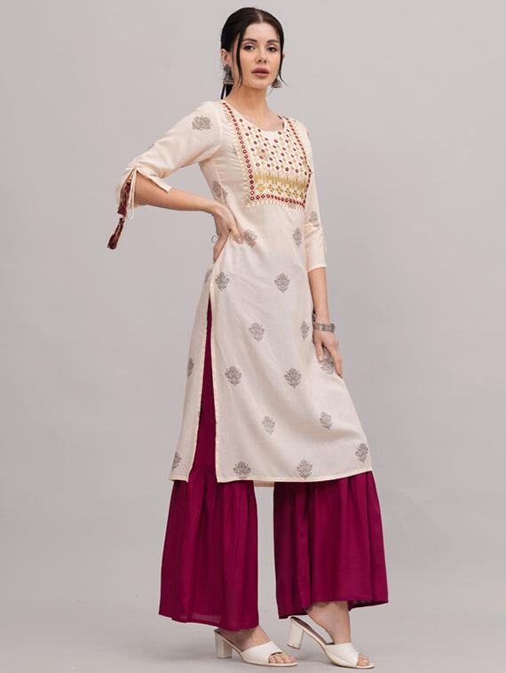 women three quarter sleeve straight kurta - 21393499 - Standard Image - 1