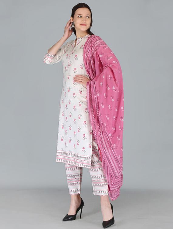 white floral printed kurta pant set - 21393505 - Standard Image - 1