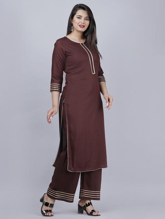 women three quarter sleeve straight kurta - 21393511 -  Standard Image - 1