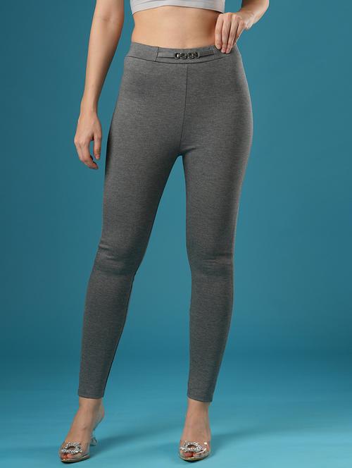 globus women anthra melange mid rise stretchable skinny fit workwear treggings - 21393562 - Standard Image - 0