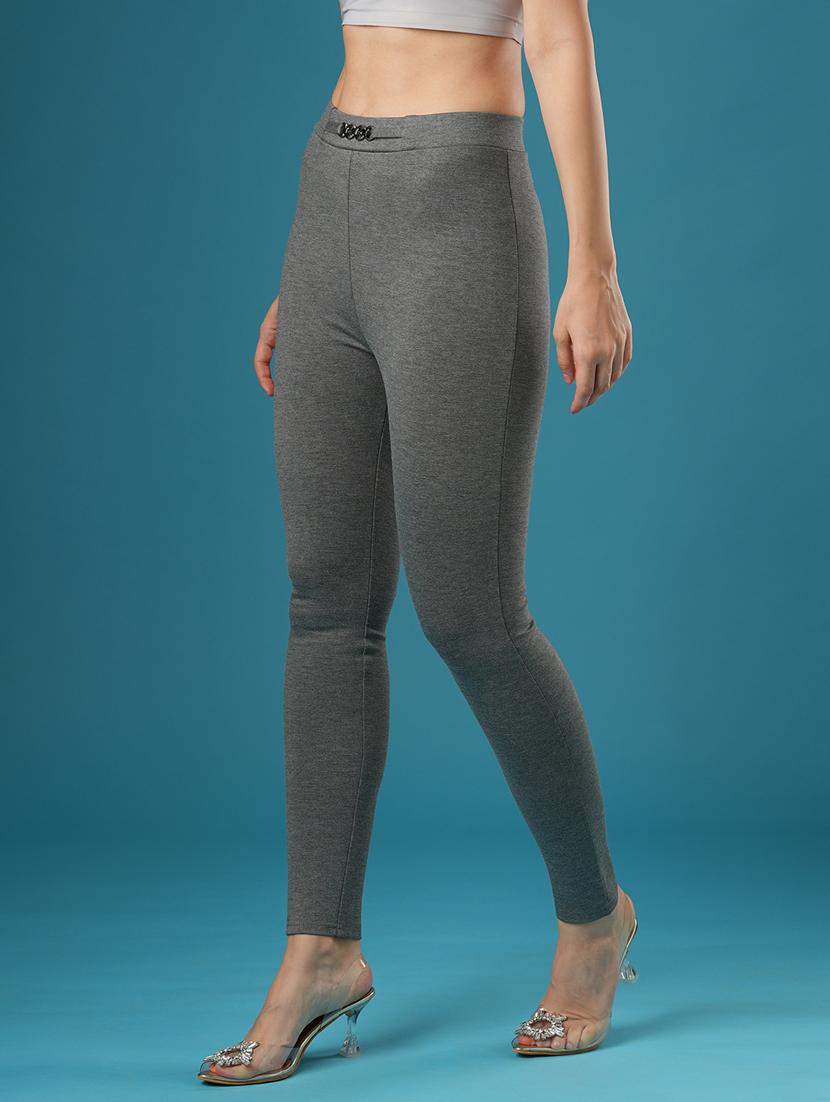 globus women anthra melange mid rise stretchable skinny fit workwear treggings - 21393562 - Standard Image - 1