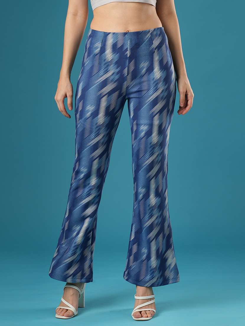 globus women blue canvas hazzy print mid rise stretchable slim fit flared teggings - 21393564 - Zoom Image - 0