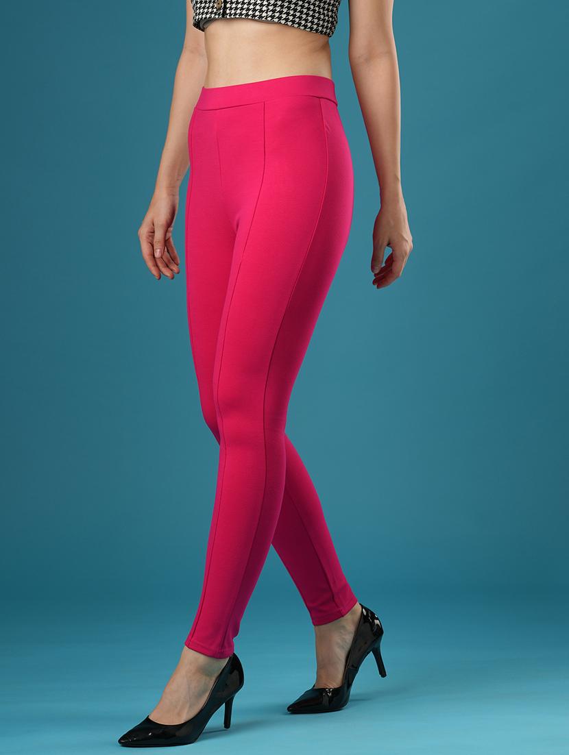 globus women hot pink mid rise stretchable skinny fit workwear treggings - 21393569 - Standard Image - 1