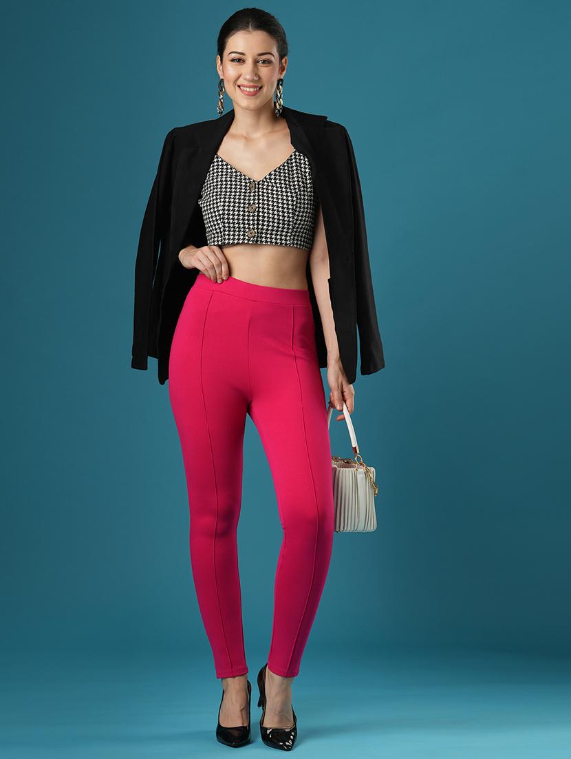 globus women hot pink mid rise stretchable skinny fit workwear treggings - 21393569 - Standard Image - 4