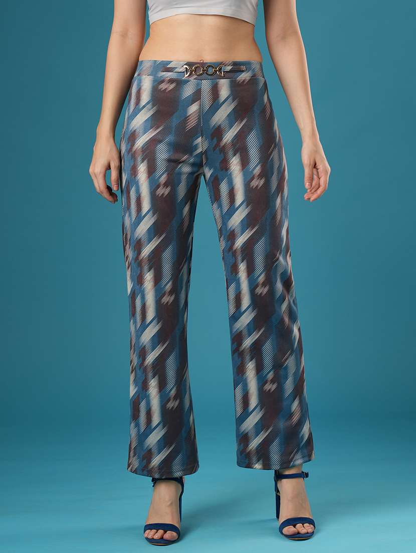 globus women blue canvas hazzy printed mid rise stretchable straight fit treggings